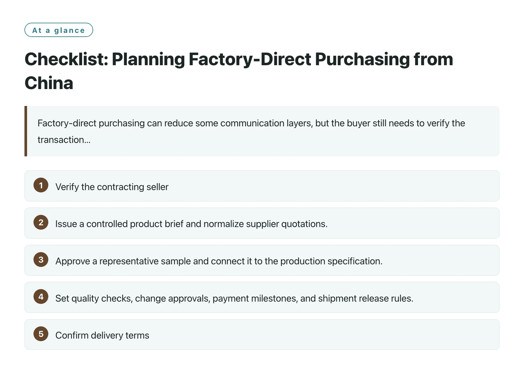 Checklist: Planning Factory-Direct Purchasing from China——全文要点速览